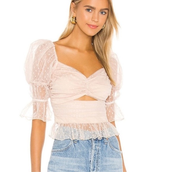 LPA Dolores Top Ivory Cream Cut-Out Sheer Puff Sleeve Blouse Shirt Size XL NWT - Picture 10 of 11